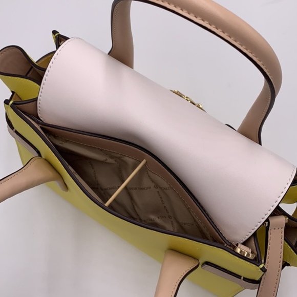 Michael Kors Carmen Medium Colorblock Faux Saffiano Leather Belted Satchel - Picture 12 of 16